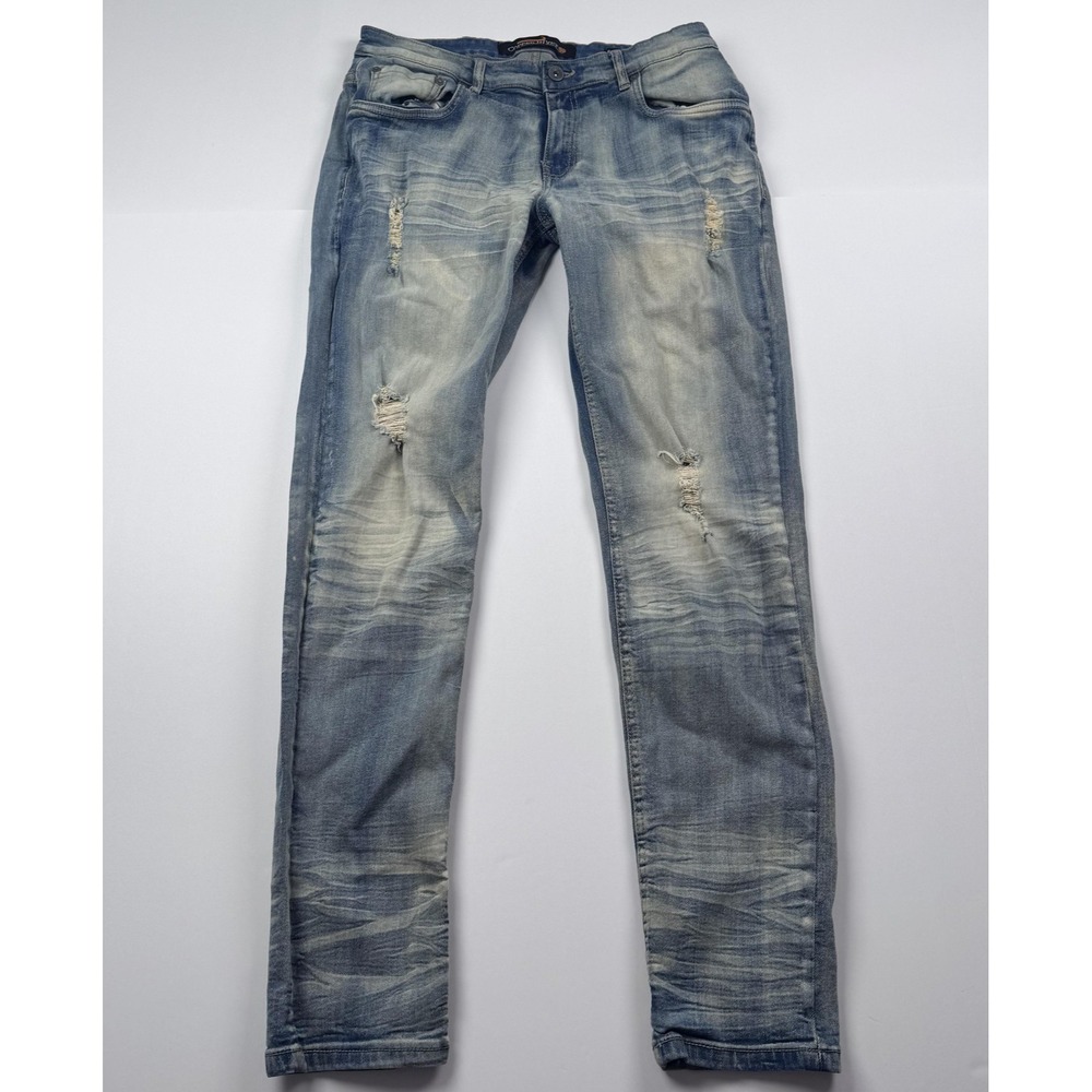 Copper Rivet Jeans Mens 34x32 (32x31) Light Wash Slim Fit Distressed Denim Pants
